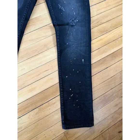 NWT GUESS mens‎ slim tapered pants splatter stretch jeans black denim distressed - Picture 6 of 10